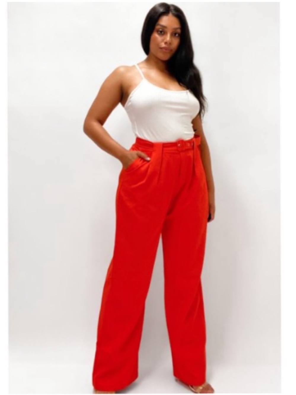NWT Misguided Orange Cigarette Belted Trouser Women 6